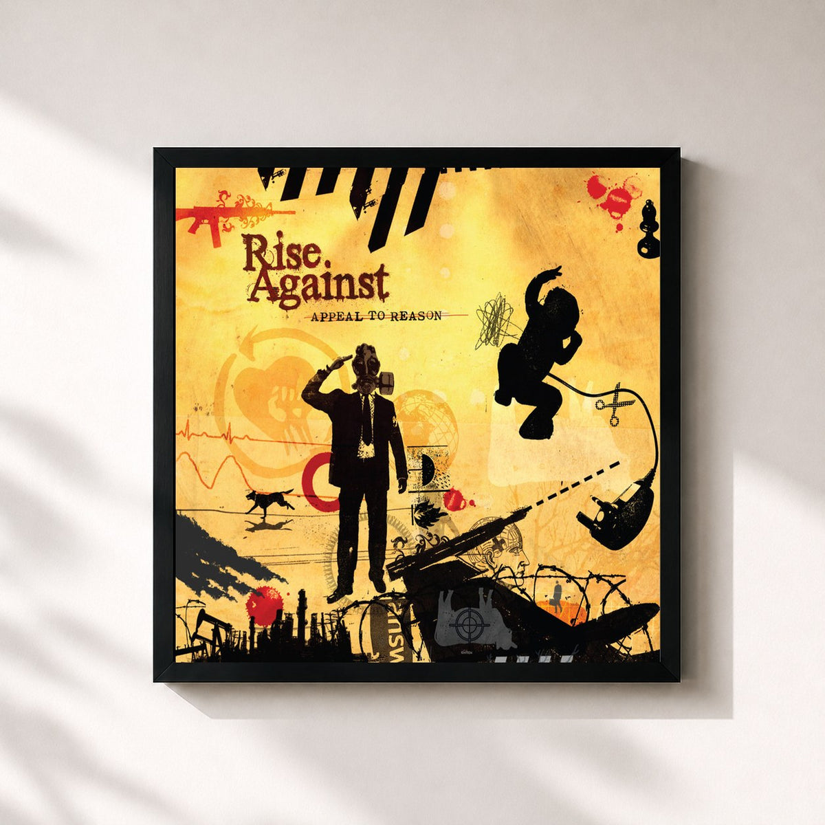 #noir Tableau carré de l'album Appeal To Reason de Rise Against, cadre noir 32x32 cm