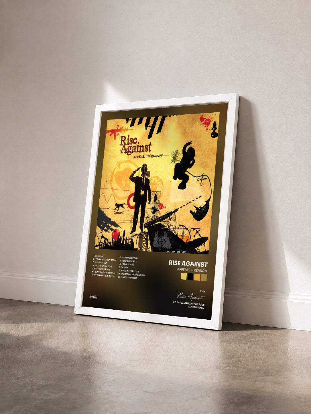 #blanc Tableau de l'album Appeal To Reason de Rise Against vu de trois quarts, cadre blanc