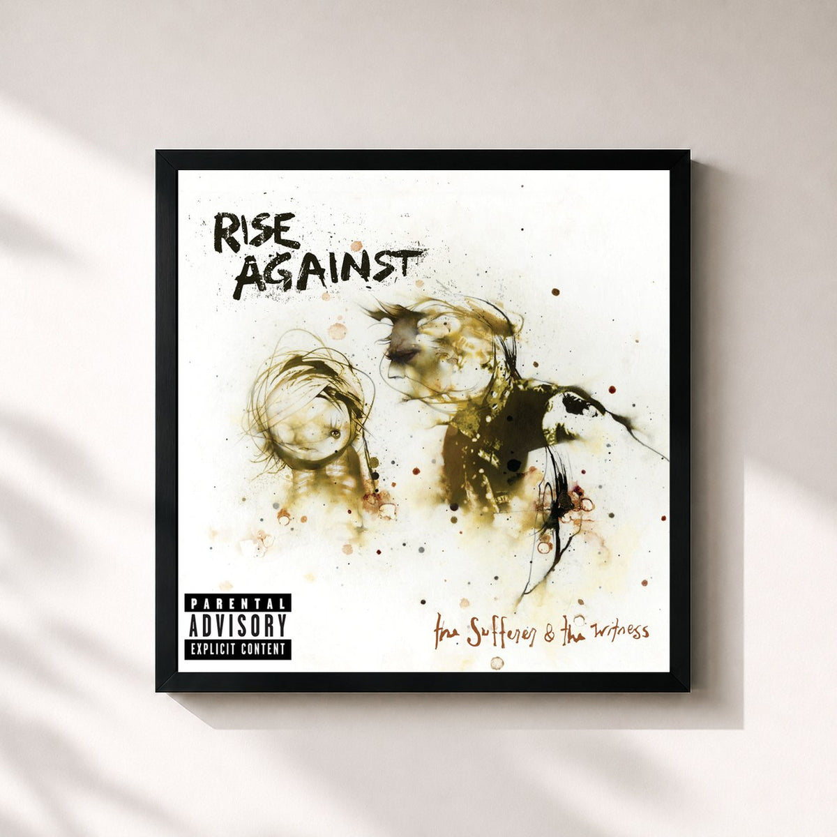 #noir Tableau carré de l'album The Sufferer & The Witness de Rise Against, cadre noir 32x32 cm