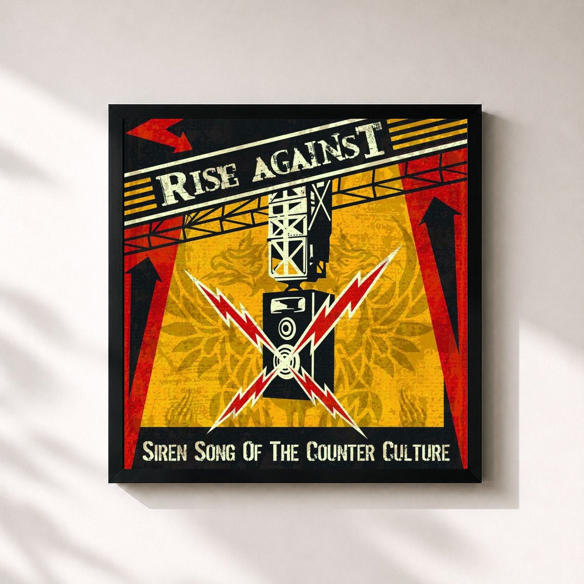 #noir Tableau carré de l'album Siren Song Of The Counter-Culture de Rise Against, cadre noir 32x32 cm