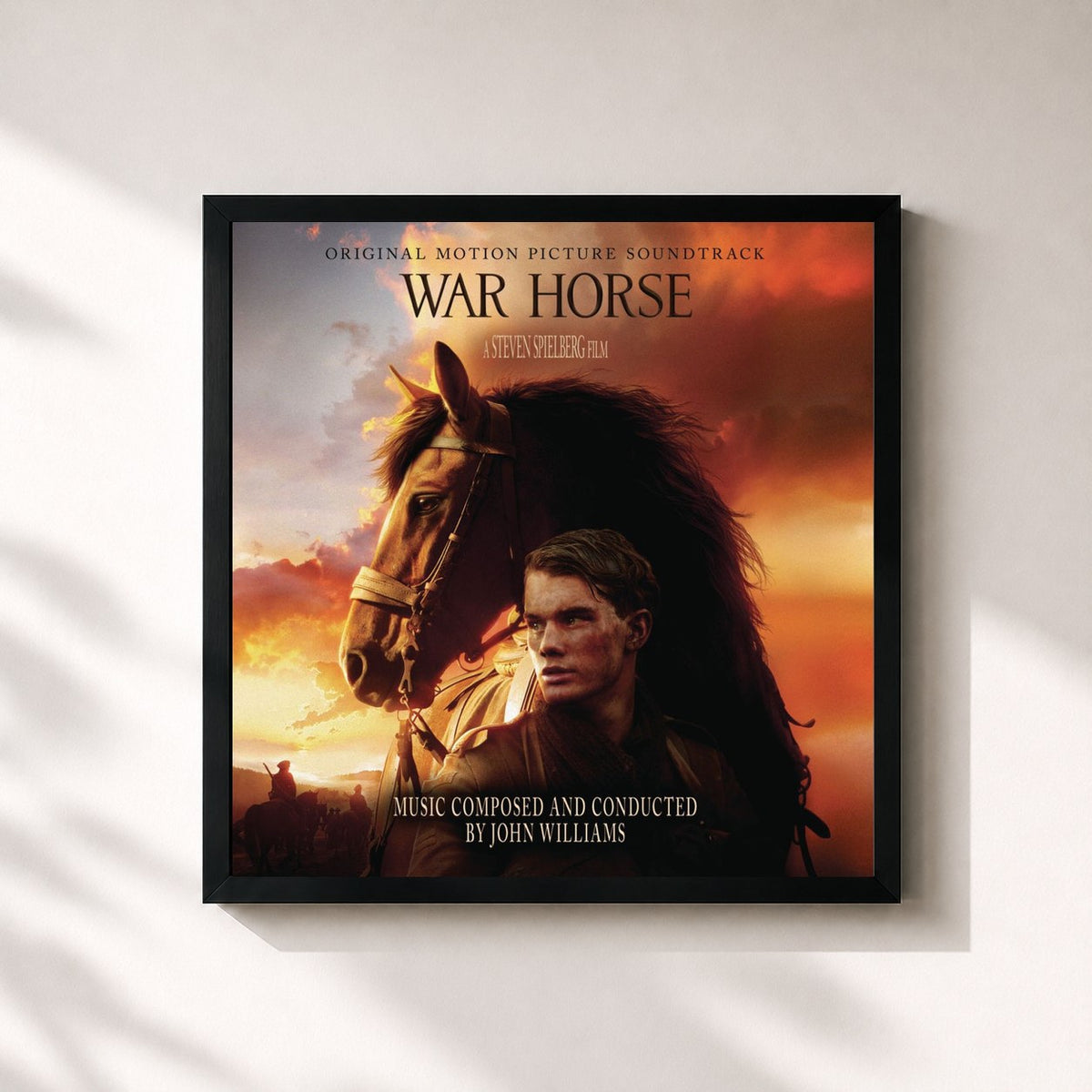 #noir Tableau carré de l'album War Horse de John Williams, cadre noir 32x32 cm