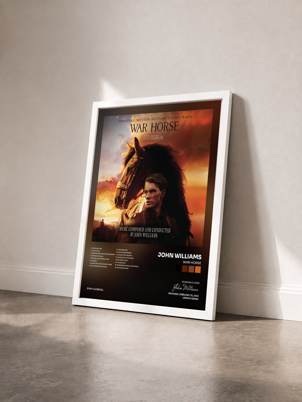 #blanc Tableau de l'album War Horse de John Williams vu de trois quarts, cadre blanc