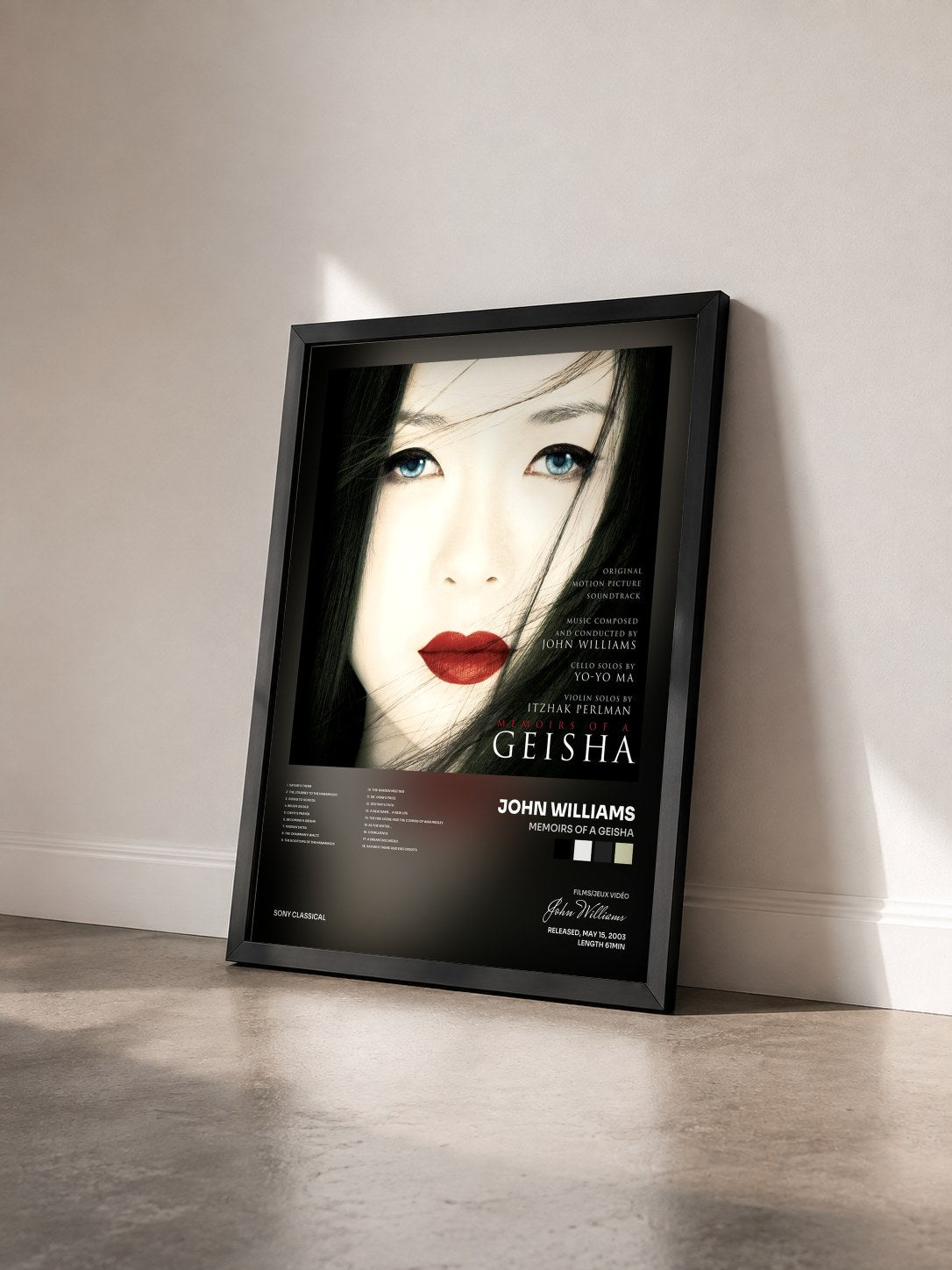 #noir Tableau de l'album Memoirs of a Geisha de John Williams vu de trois quarts, cadre noir