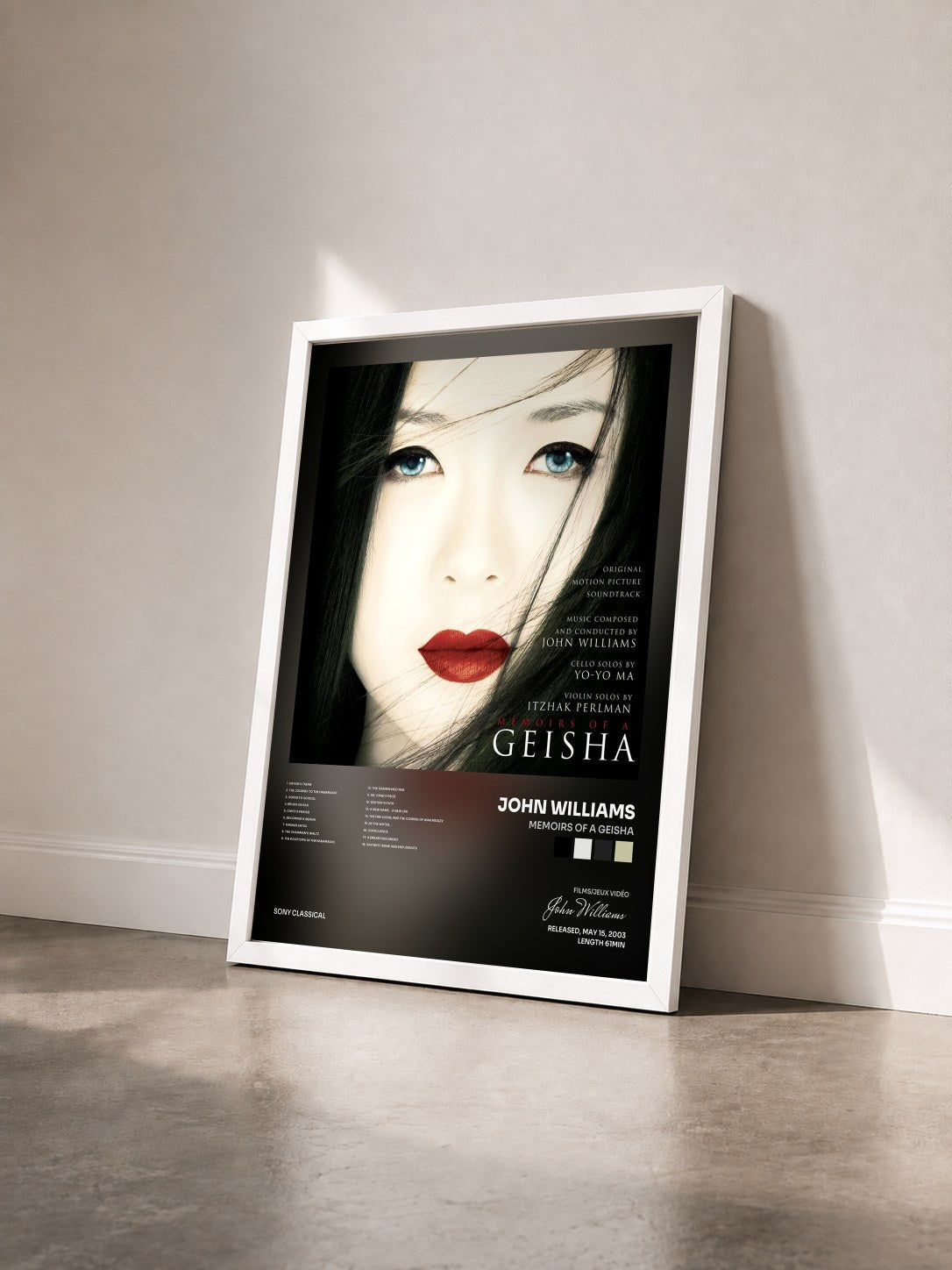 #blanc Tableau de l'album Memoirs of a Geisha de John Williams vu de trois quarts, cadre blanc