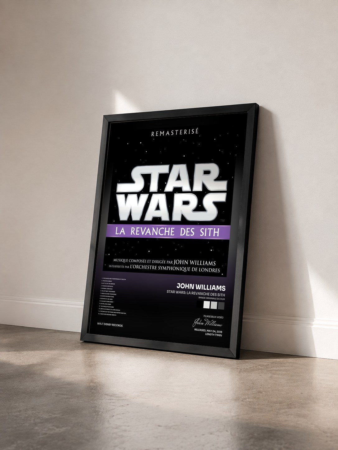#noir Tableau de l'album Star Wars: La Revanche des Sith (Bande Originale du Film) de John Williams vu de trois quarts, cadre noir