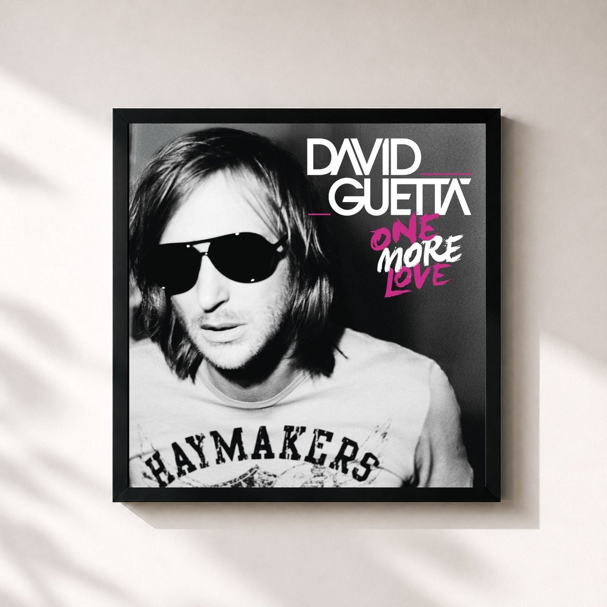 #noir Tableau carré de l'album One More Love de David Guetta, cadre noir 32x32 cm