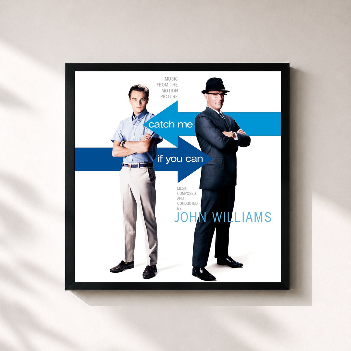 #noir Tableau carré de l'album Catch Me If You Can de John Williams, cadre noir 32x32 cm
