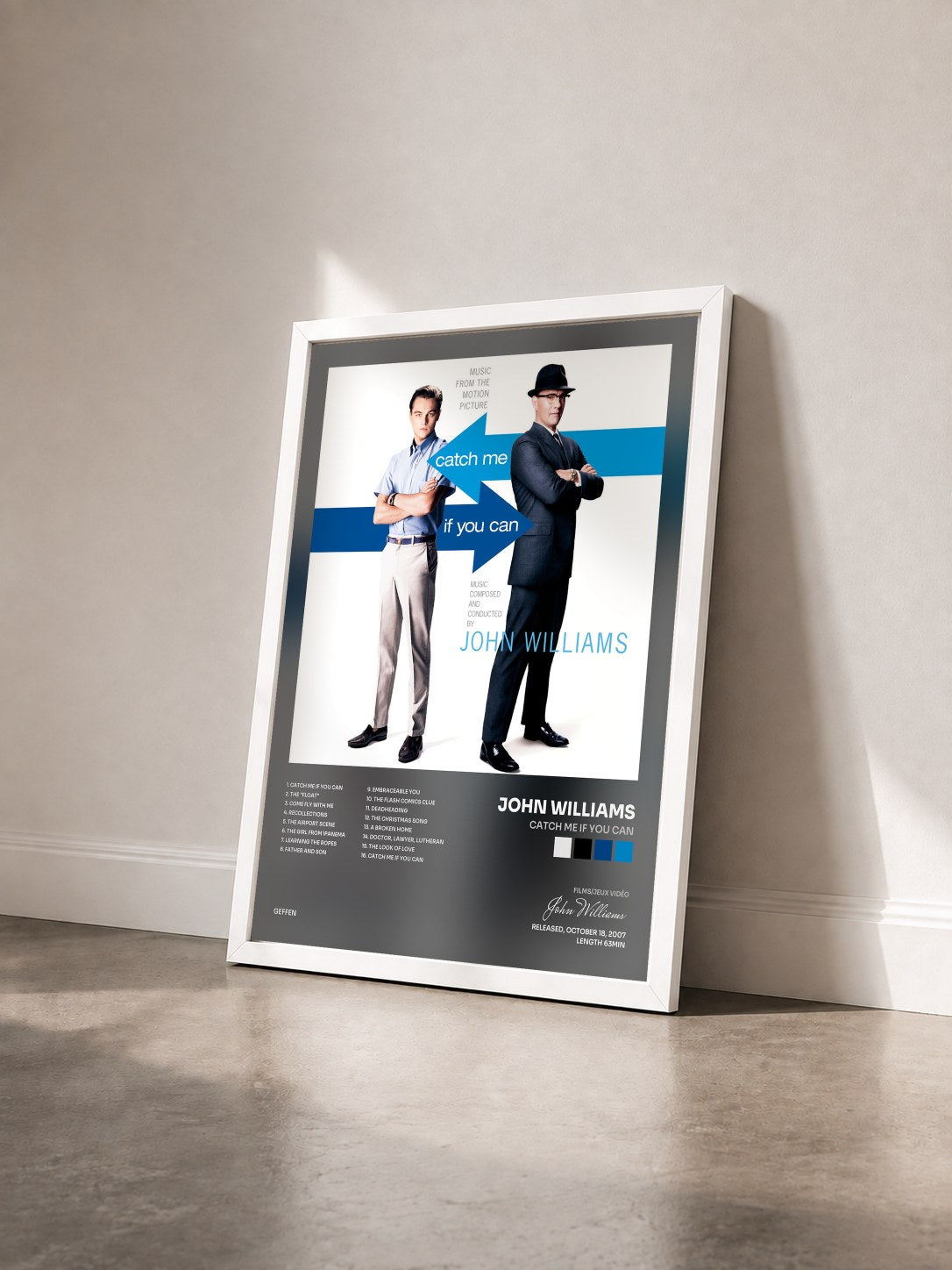 #blanc Tableau de l'album Catch Me If You Can de John Williams vu de trois quarts, cadre blanc
