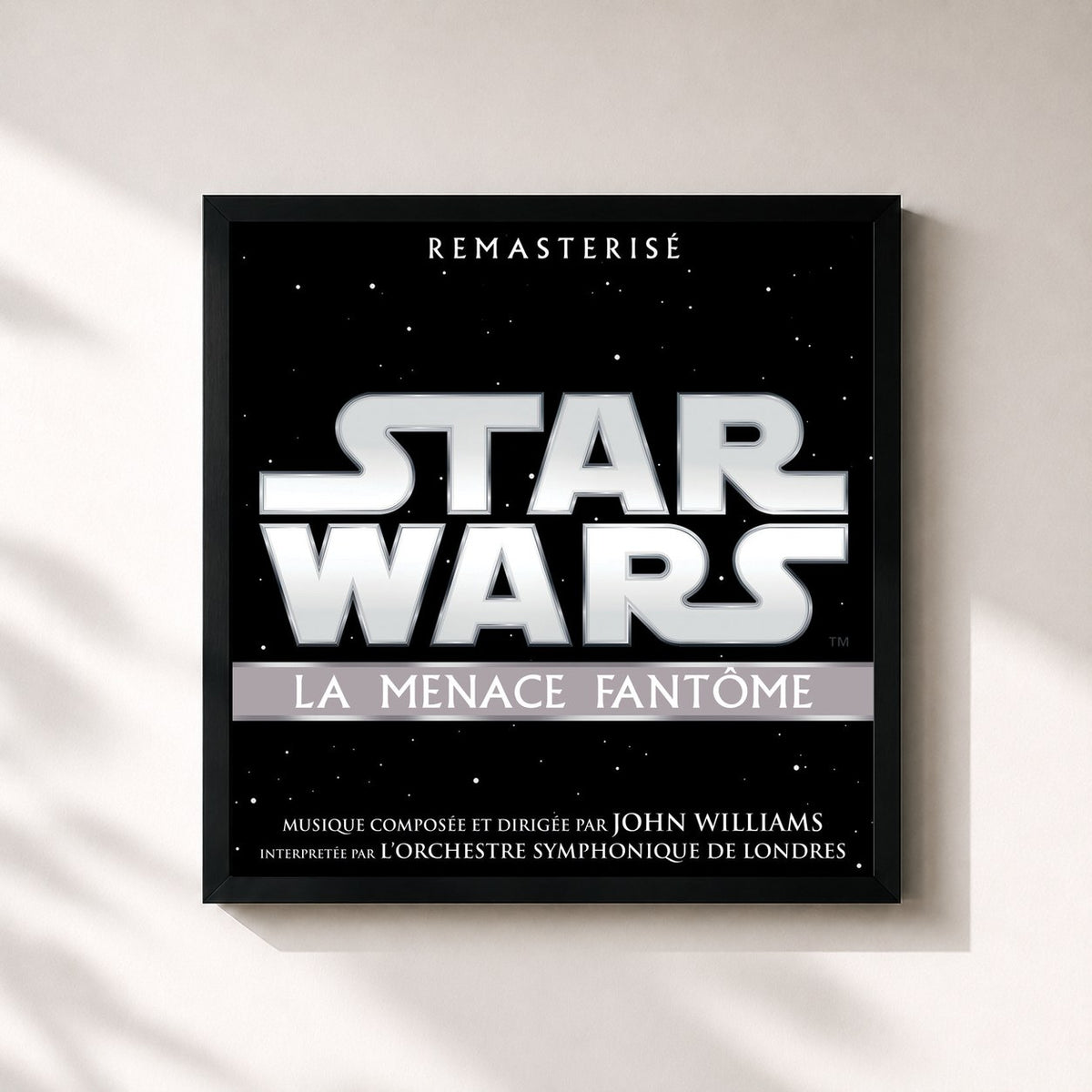#noir Tableau carré de l'album Star Wars: La Menace Fantôme (Bande Originale du Film) de John Williams, cadre noir 32x32 cm