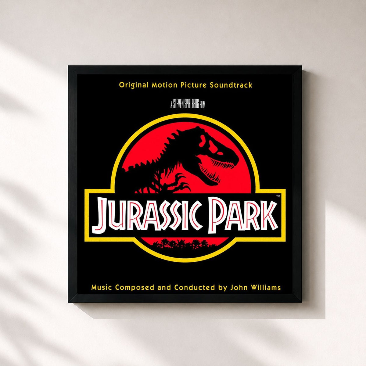 #noir Tableau carré de l'album Jurassic Park de John Williams, cadre noir 32x32 cm