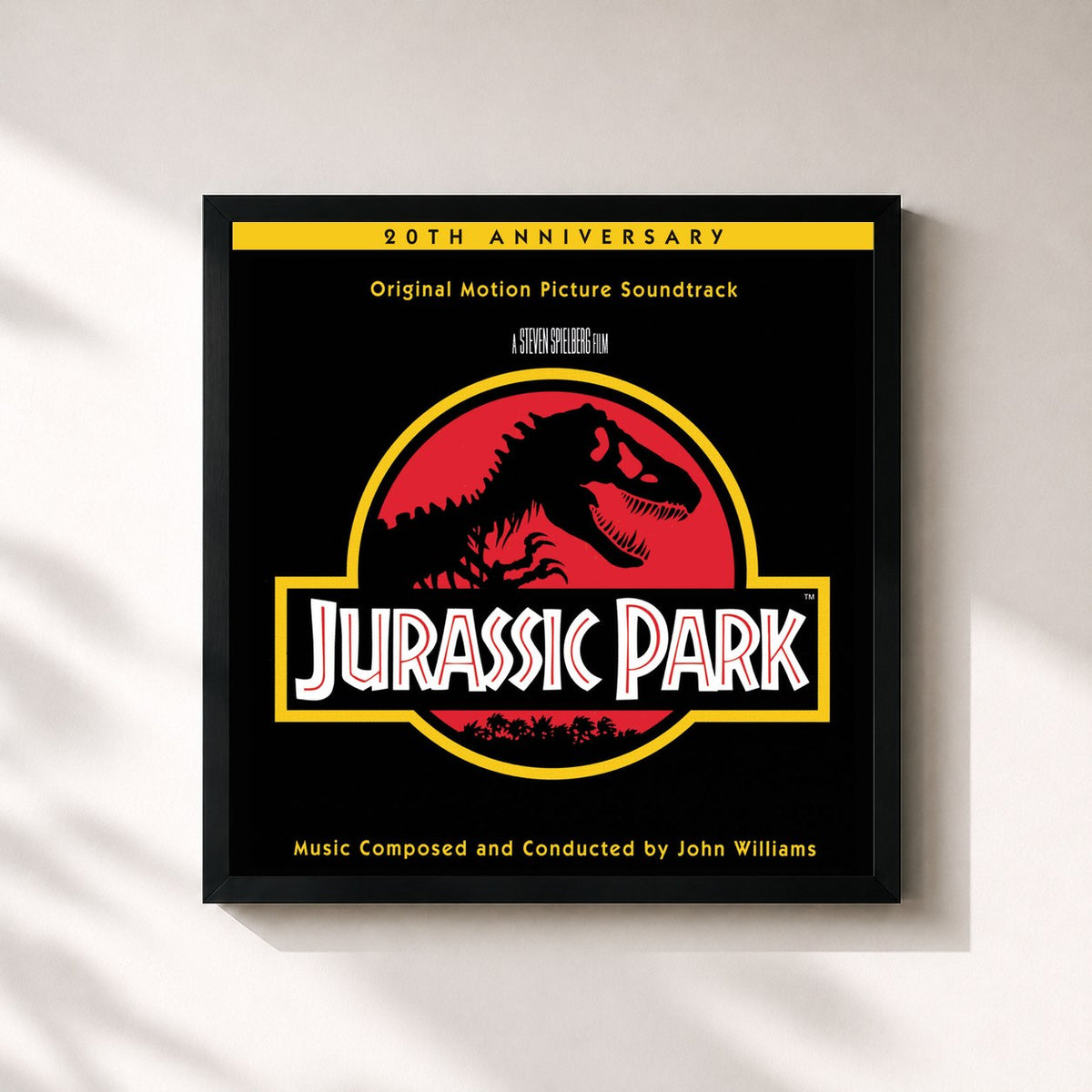 #noir Tableau carré de l'album Jurassic Park - 20th Anniversary de John Williams, cadre noir 32x32 cm