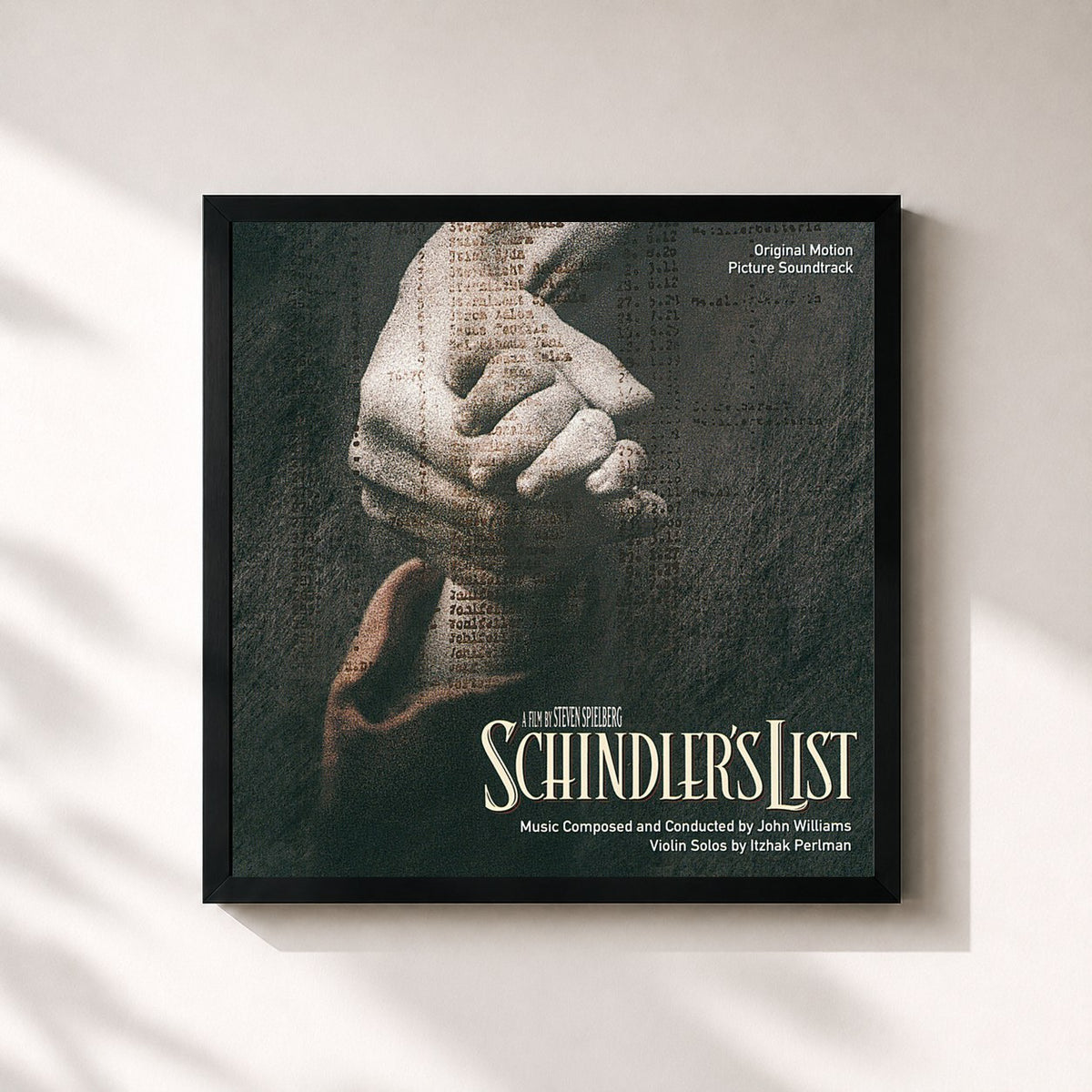 #noir Tableau carré de l'album Schindler's List de John Williams, cadre noir 32x32 cm