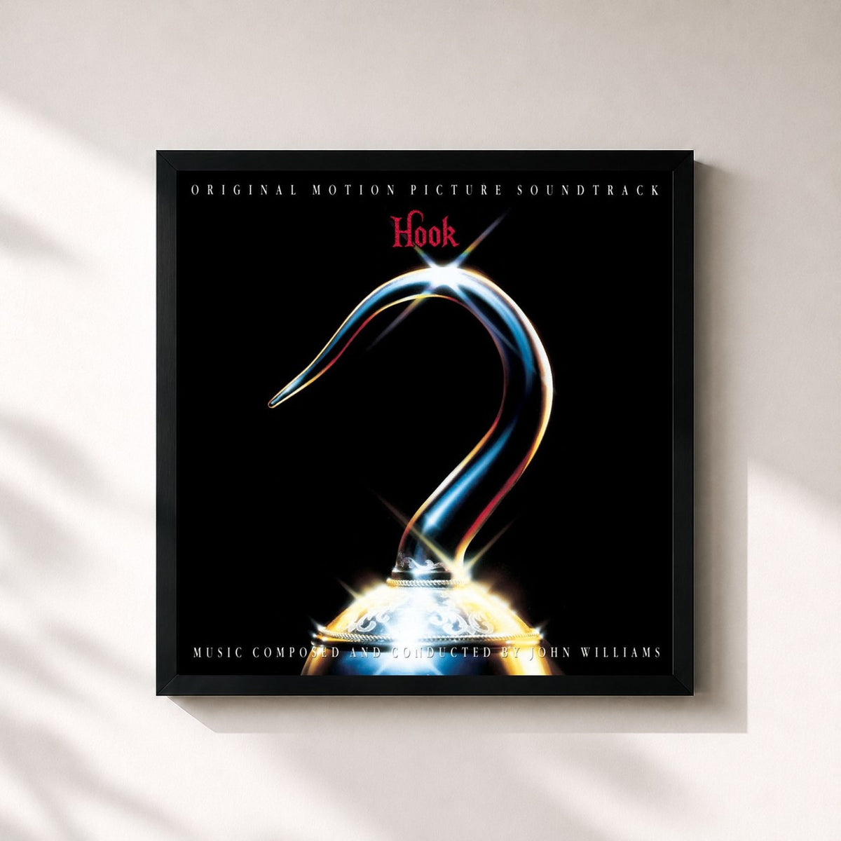 #noir Tableau carré de l'album Hook (Original Motion Picture Soundtrack) de John Williams, cadre noir 32x32 cm