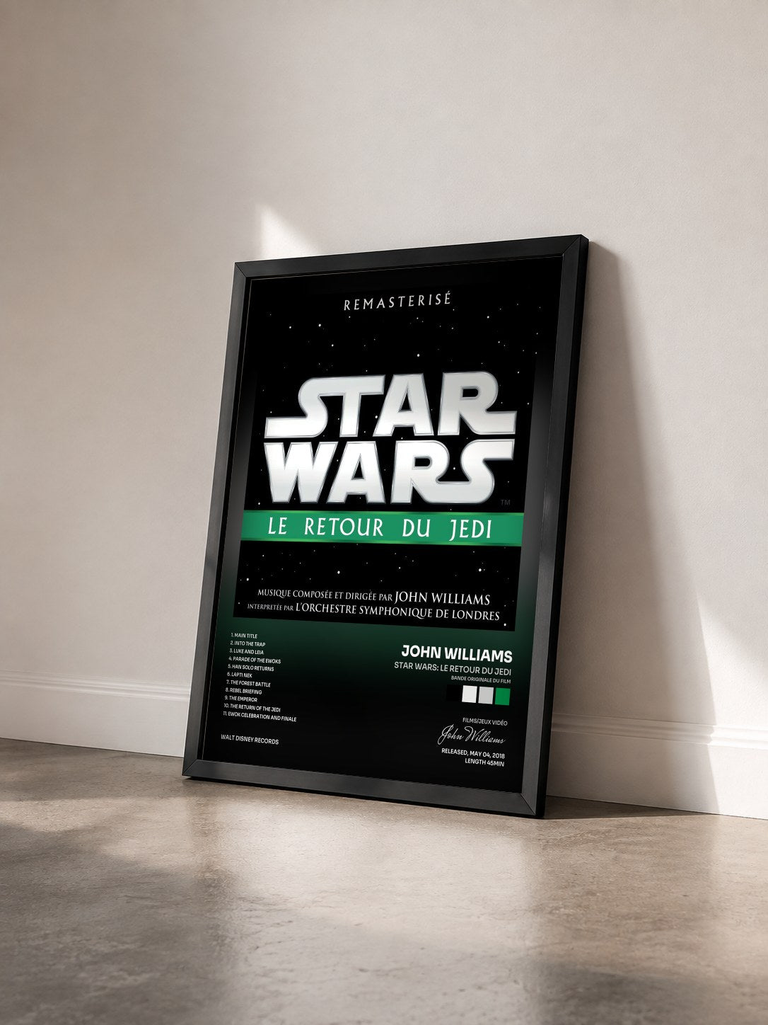 #noir Tableau de l'album Star Wars: Le Retour du Jedi (Bande Originale du Film) de John Williams vu de trois quarts, cadre noir