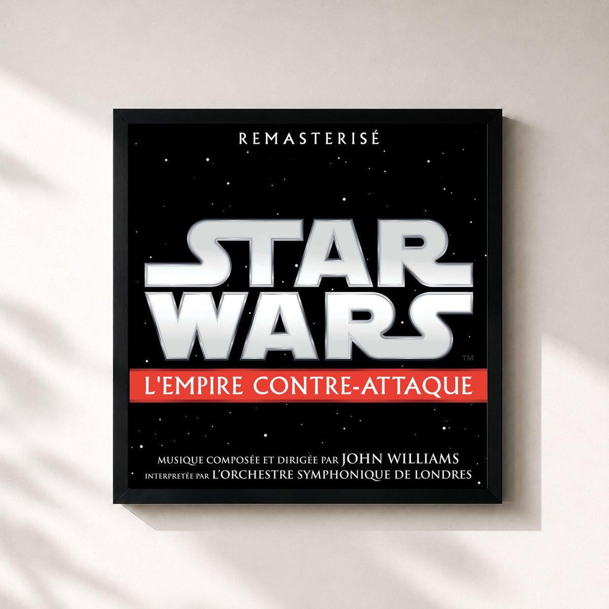 #noir Tableau carré de l'album Star Wars: L'Empire Contre-Attaque (Bande Originale du Film) de John Williams, cadre noir 32x32 cm