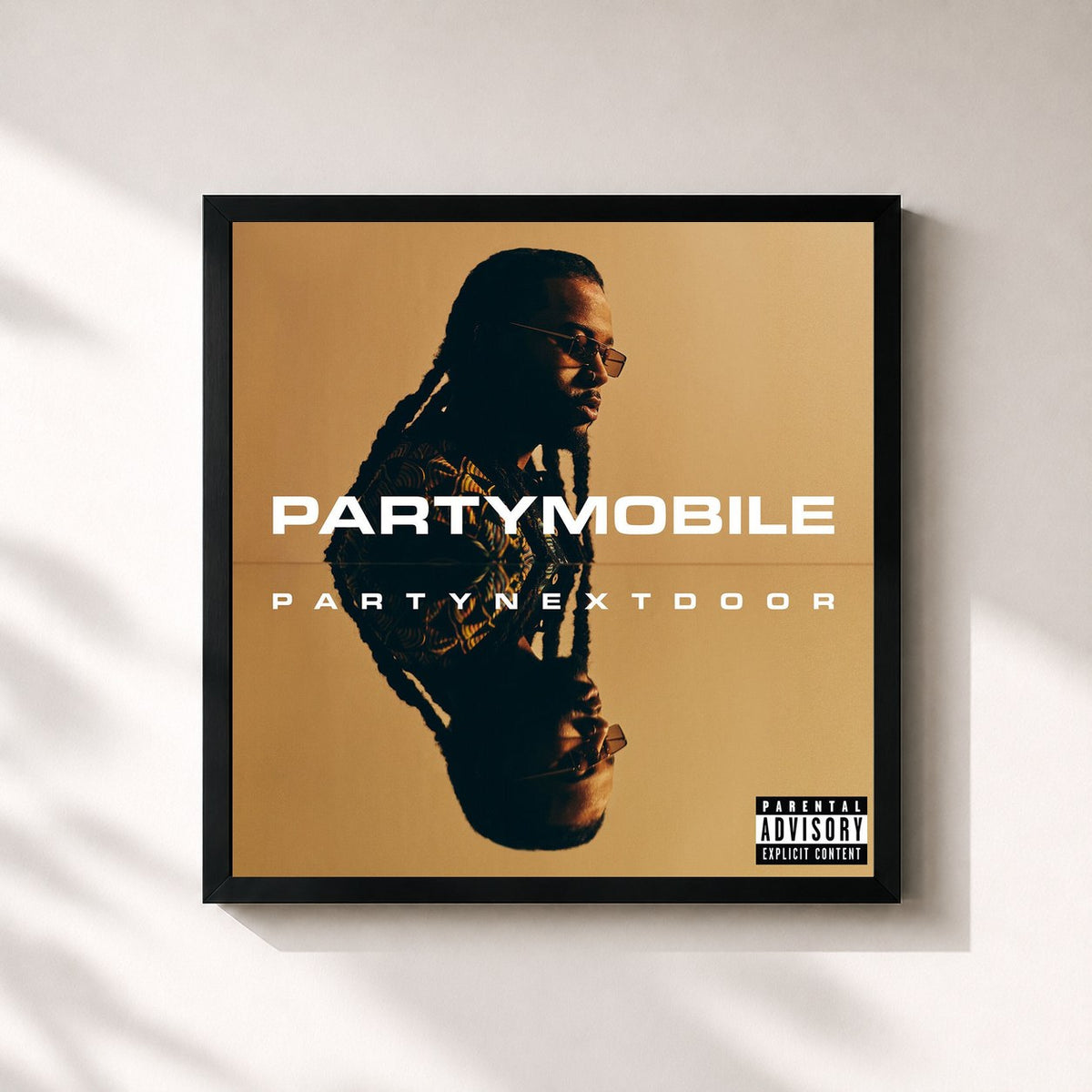 #noir PARTYMOBILE von PARTYNEXTDOOR als quadratischer Kunstdruck, schwarzer Rahmen 32x32 cm