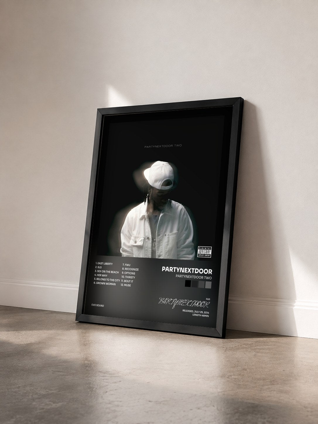 #noir PARTYNEXTDOOR TWO von PARTYNEXTDOOR als gerahmter Kunstdruck von schräg gesehen, schwarzer Rahmen