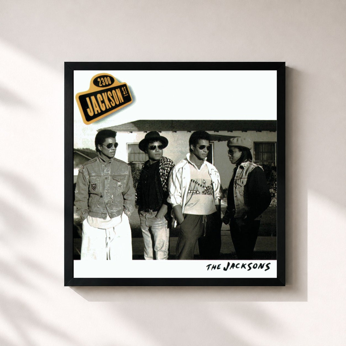 #noir Tableau carré de l'album 2300 Jackson Street de The Jacksons, cadre noir 32x32 cm