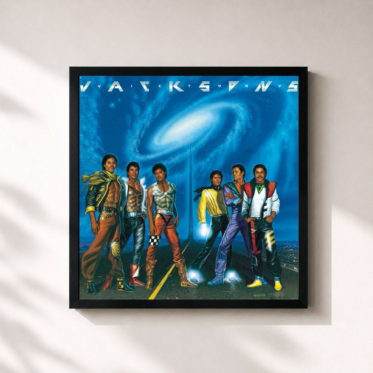 #noir Tableau carré de l'album Victory de The Jacksons, cadre noir 32x32 cm