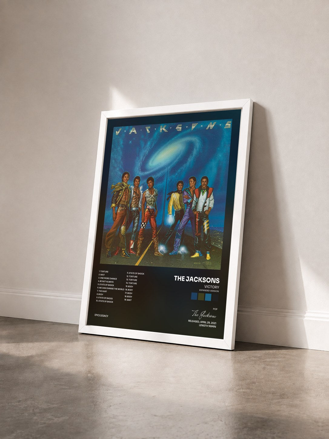 #blanc Tableau de l'album Victory (Expanded Version) de The Jacksons vu de trois quarts, cadre blanc
