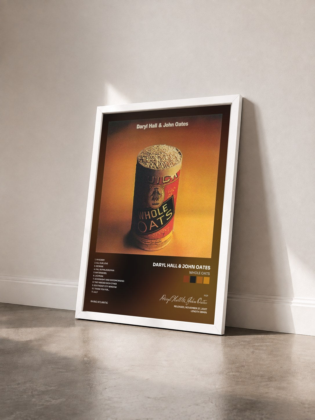 #blanc Tableau de l'album Whole Oats de Daryl Hall & John Oates vu de trois quarts, cadre blanc