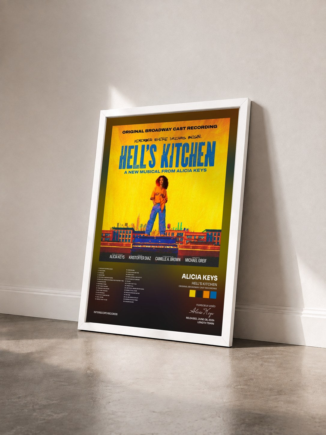 #blanc Tableau de l'album Hell’s Kitchen (Original Broadway Cast Recording) de Alicia Keys vu de trois quarts, cadre blanc