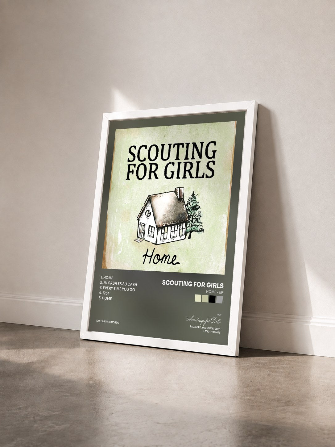 #blanc Tableau de l'album Home - EP de Scouting for Girls vu de trois quarts, cadre blanc