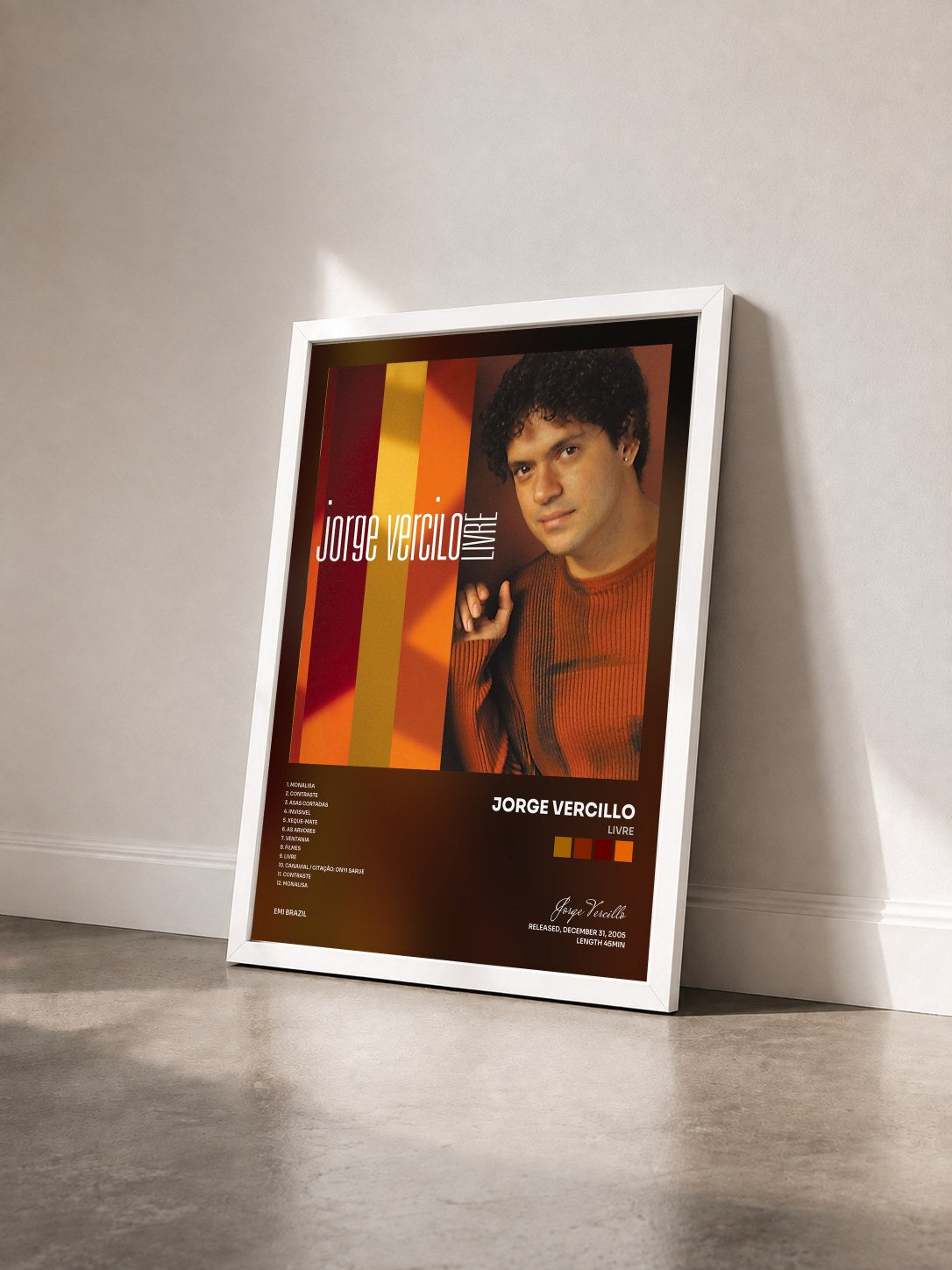 #blanc Tableau de l'album Livre de Jorge Vercillo vu de trois quarts, cadre blanc