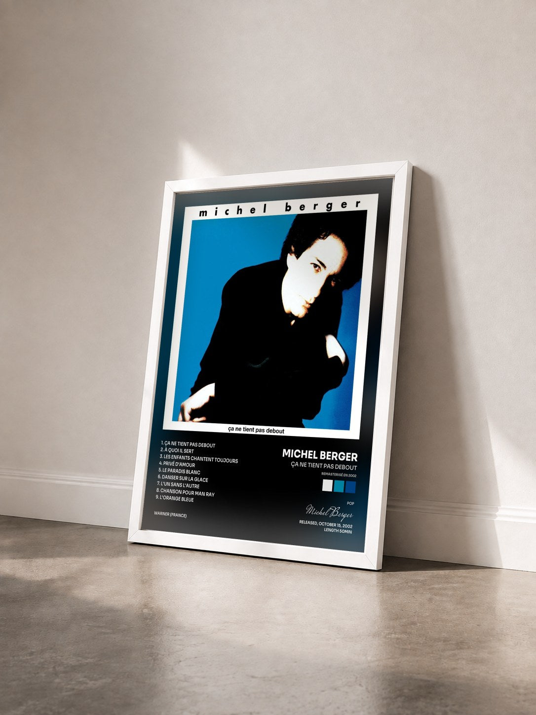 #blanc Tableau de l'album Ça ne tient pas debout (Remasterisé en 2002) de Michel Berger vu de trois quarts, cadre blanc