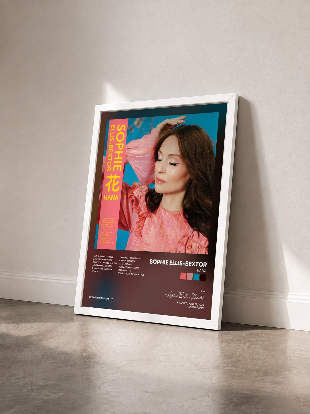 #blanc Tableau de l'album HANA de Sophie Ellis-Bextor vu de trois quarts, cadre blanc