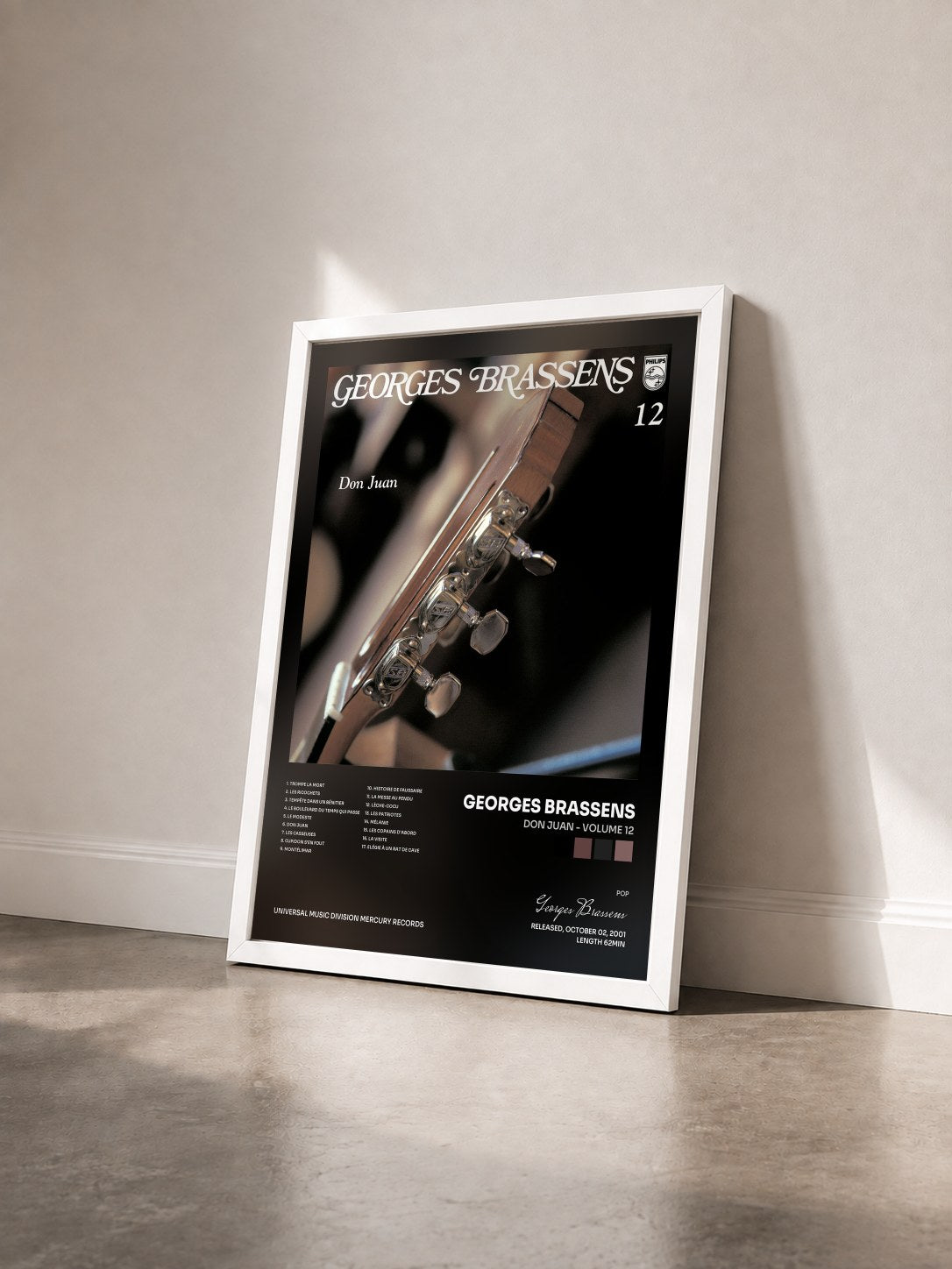 #blanc Tableau de l'album Don Juan - Volume 12 de Georges Brassens vu de trois quarts, cadre blanc