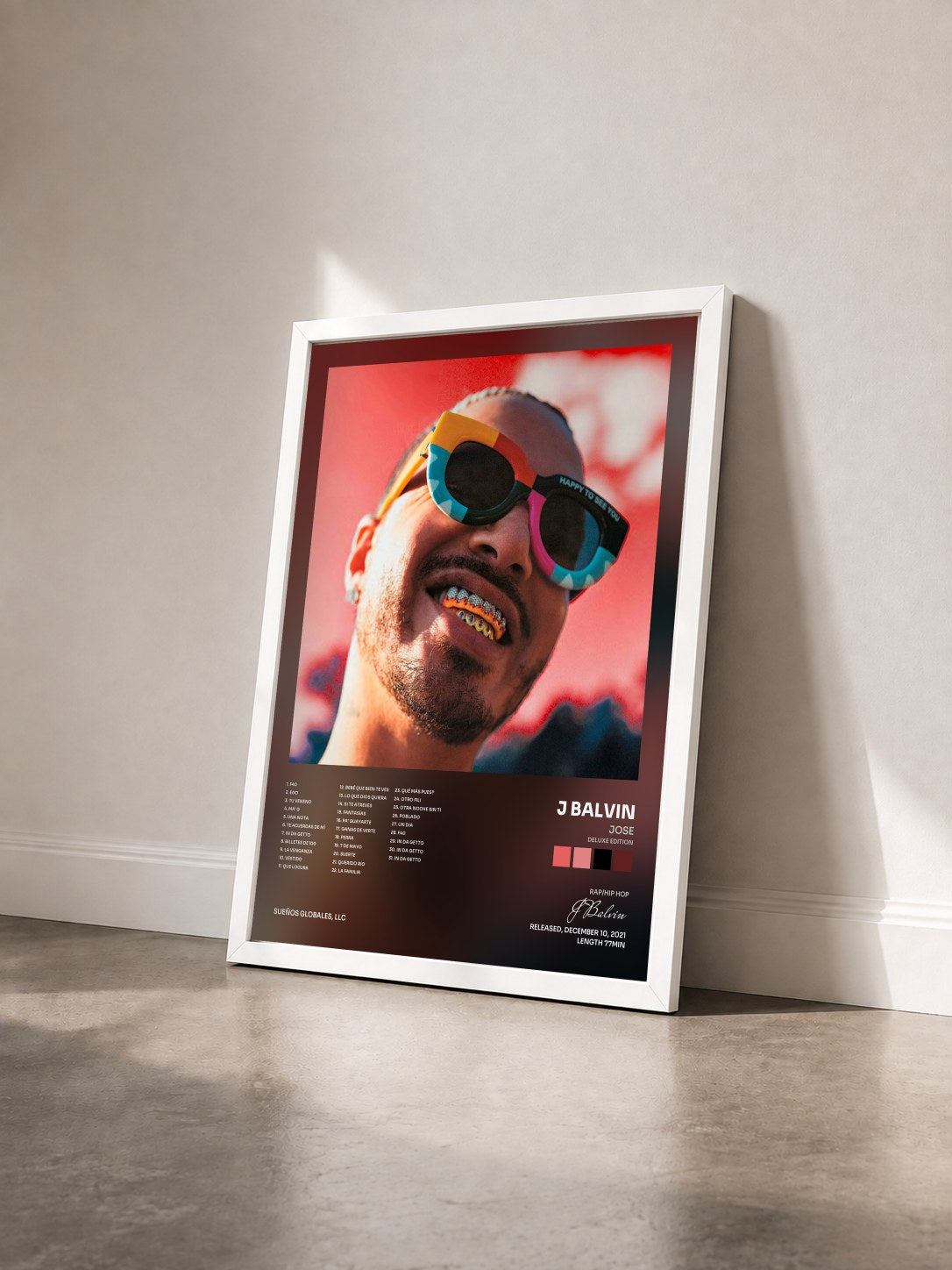 #blanc Tableau de l'album JOSE (Deluxe Edition) de J Balvin vu de trois quarts, cadre blanc