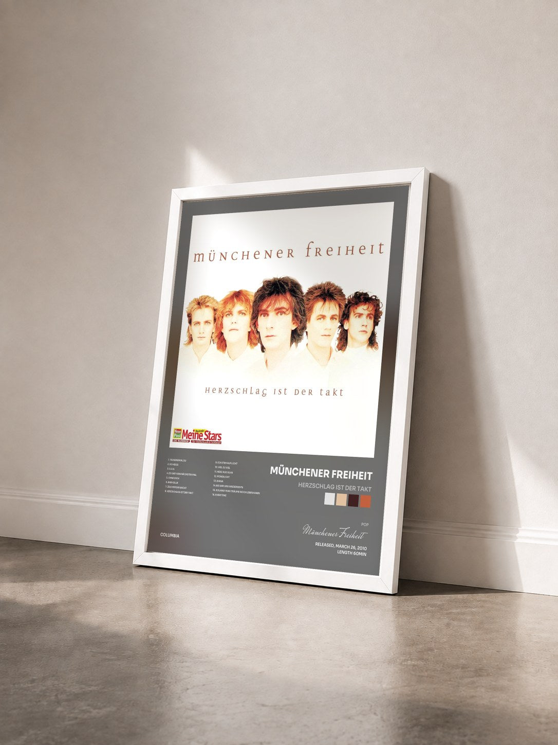 #blanc Tableau de l'album Herzschlag ist der Takt de Münchener Freiheit vu de trois quarts, cadre blanc