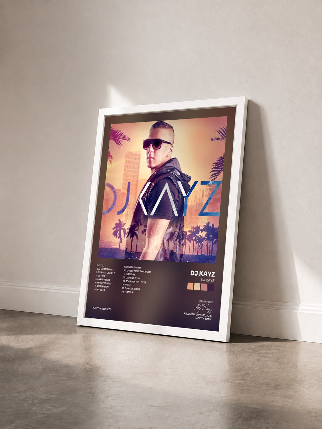 #blanc DJ Kayz by Dj Kayz as a framed art print seen at an angle, white frame