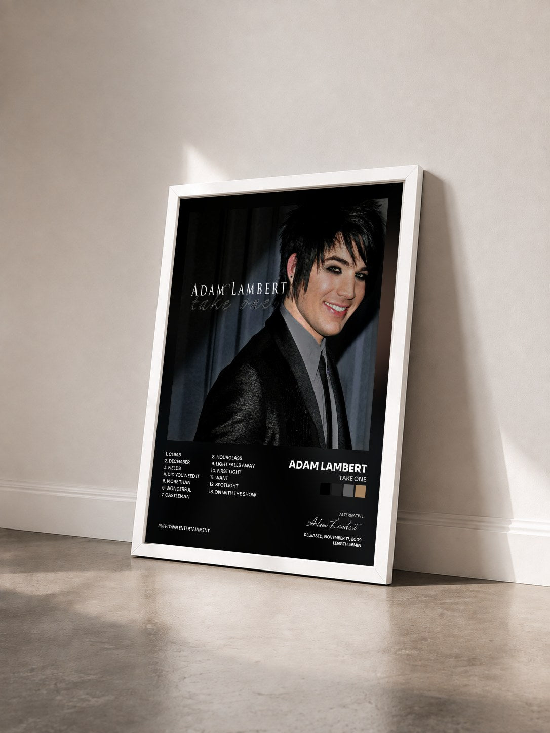 #blanc Tableau de l'album Take One de Adam Lambert vu de trois quarts, cadre blanc