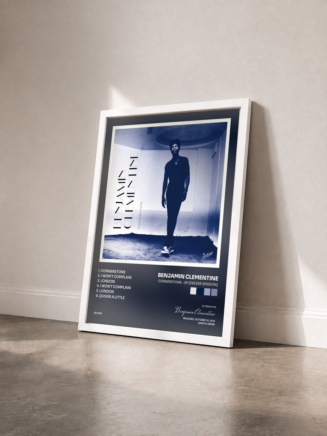 #blanc Tableau de l'album Cornerstone - EP [Deezer Session] de Benjamin Clementine vu de trois quarts, cadre blanc