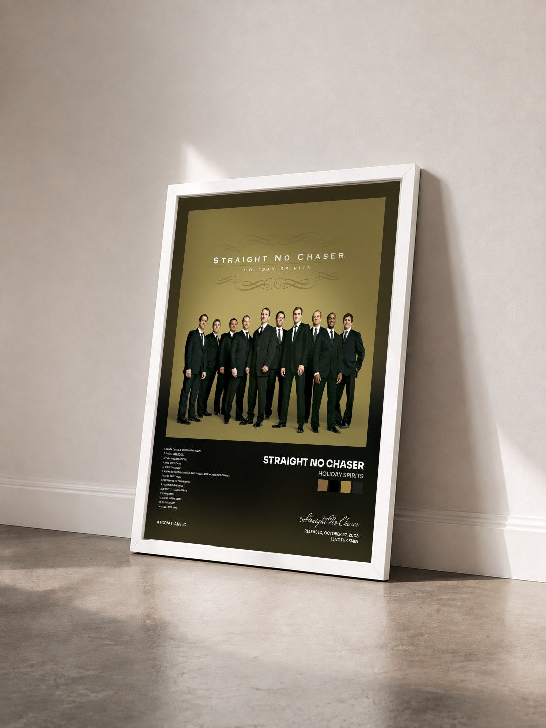 #blanc Tableau de l'album Holiday Spirits de Straight No Chaser vu de trois quarts, cadre blanc