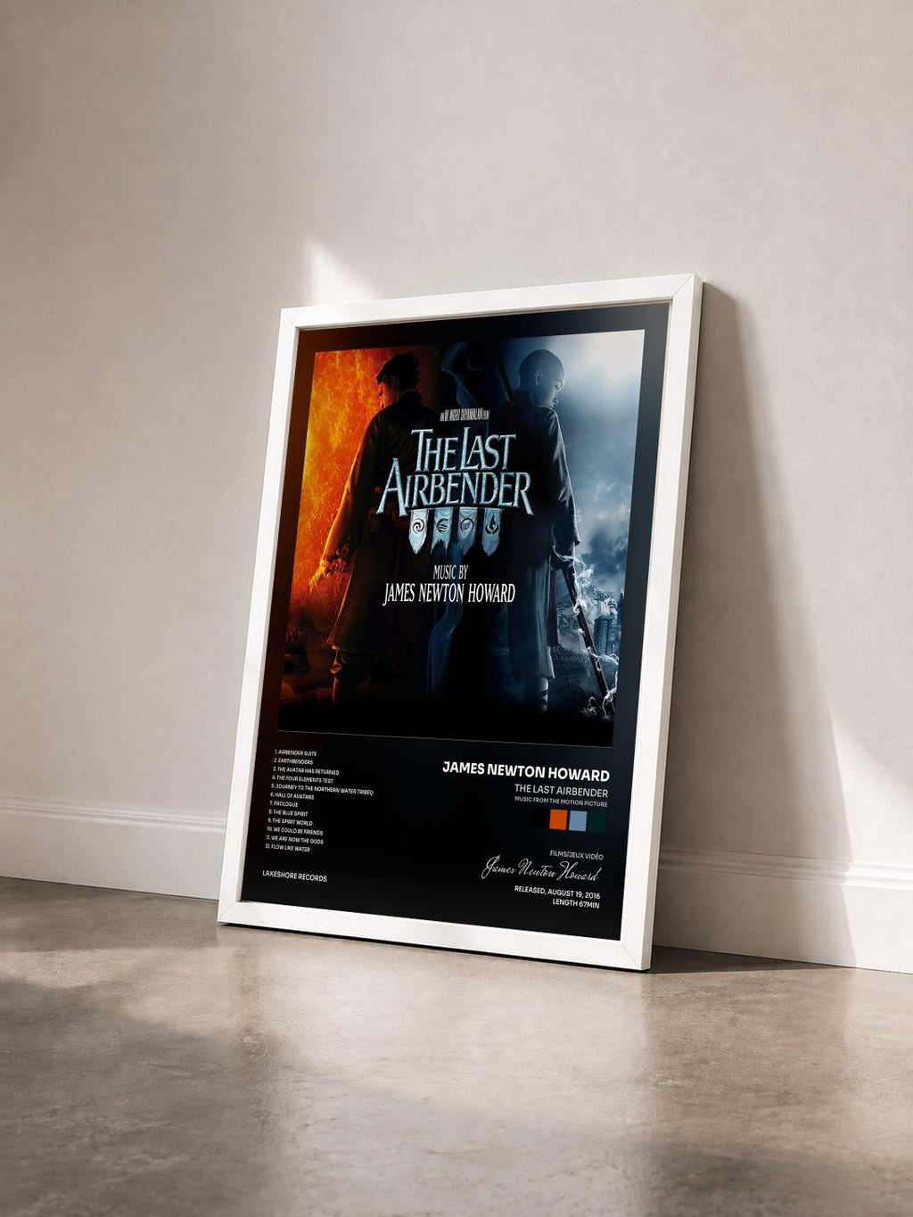 #blanc The Last Airbender (Music from the Motion Picture) by James Newton Howard as a framed art print seen at an angle, white frame