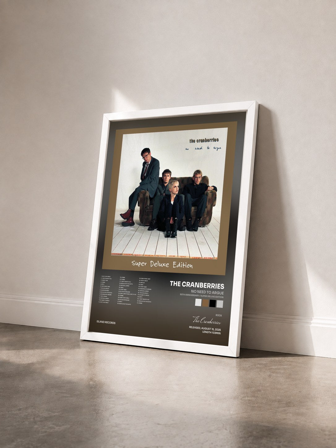 #blanc No Need To Argue (30th Anniversary / Super Deluxe Edition) by The Cranberries as a framed art print seen at an angle, white frame
