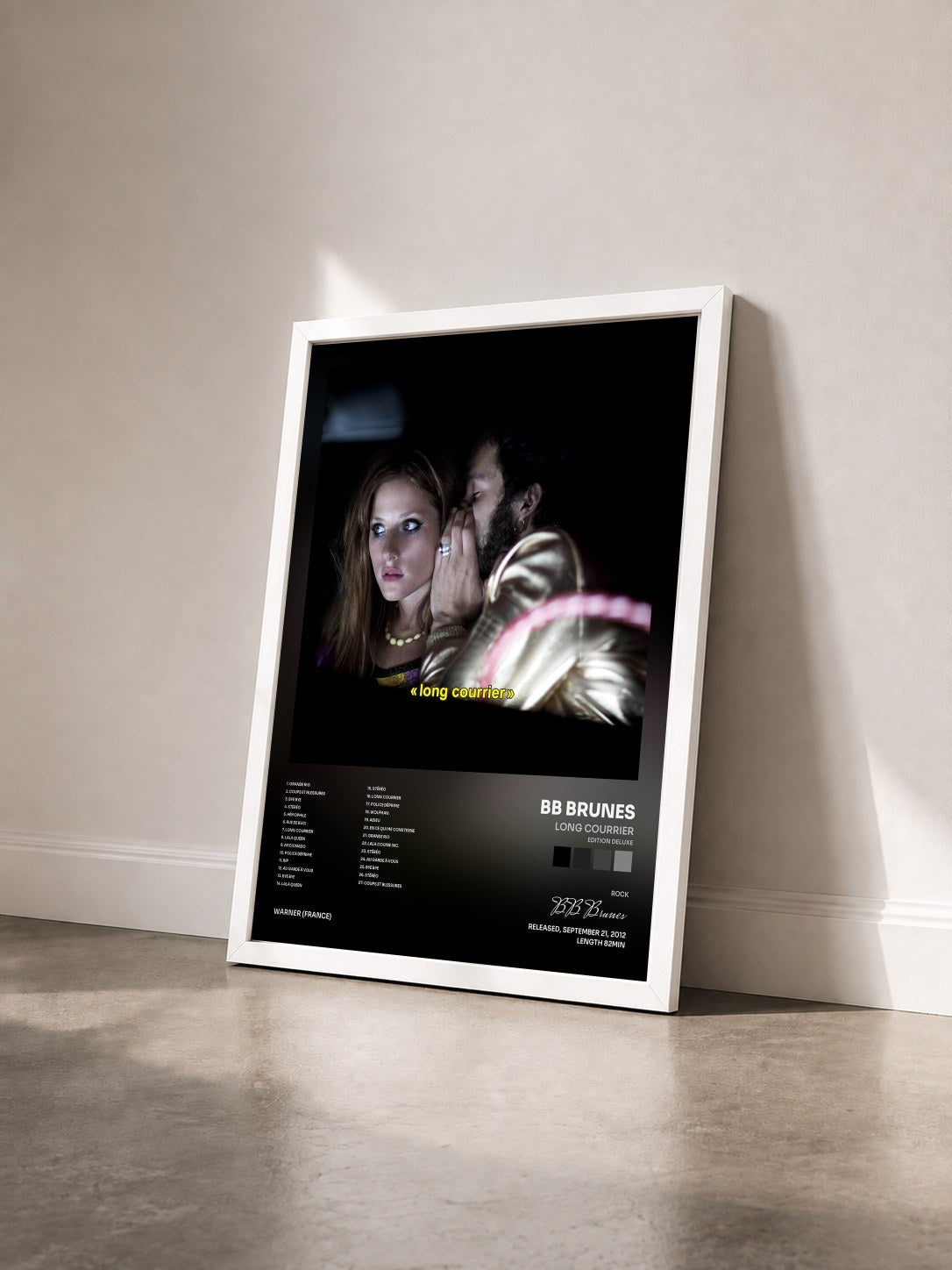 #blanc Tableau de l'album Long courrier (Edition Deluxe) de BB Brunes vu de trois quarts, cadre blanc