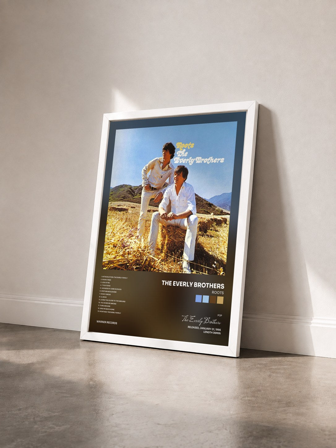 #blanc Tableau de l'album Roots de The Everly Brothers vu de trois quarts, cadre blanc