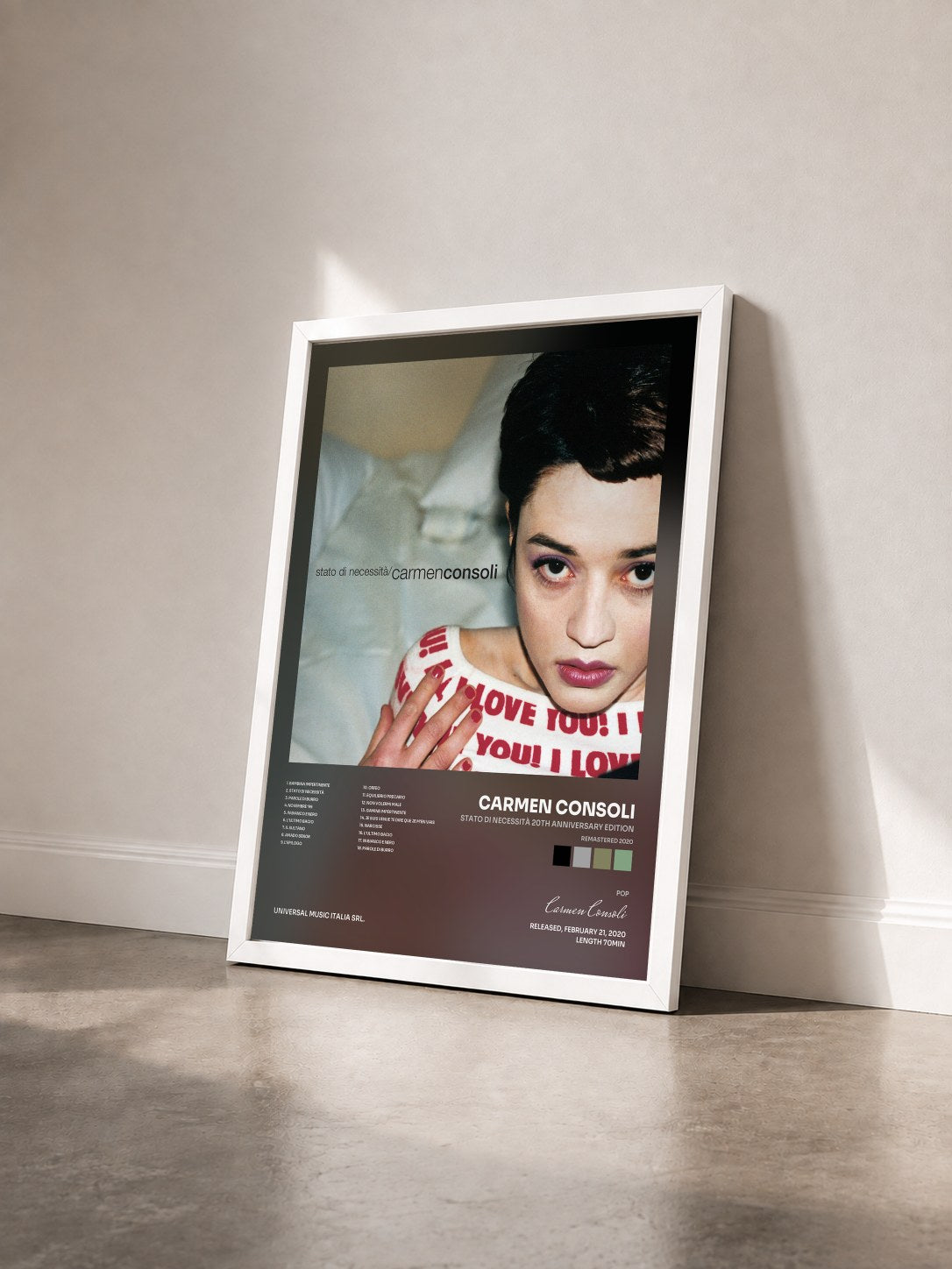 #blanc Tableau de l'album Stato Di Necessità 20th Anniversary Edition (Remastered 2020) de Carmen Consoli vu de trois quarts, cadre blanc