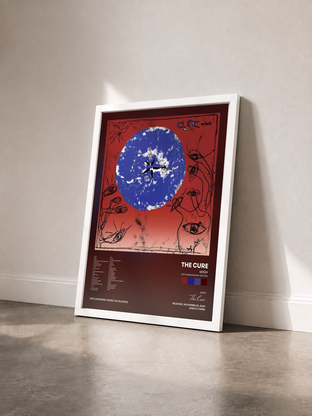#blanc Tableau de l'album Wish (30th Anniversary Edition) de The Cure vu de trois quarts, cadre blanc