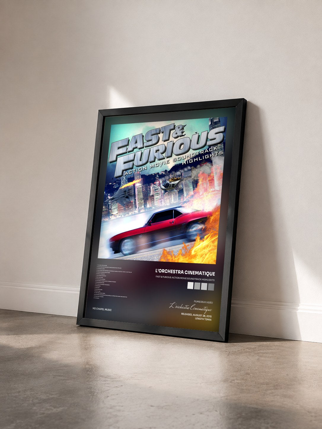 #noir Tableau de l'album Fast & Furious: Action Movie Soundtrack Highlights de L'orchestra Cinematique vu de trois quarts, cadre noir