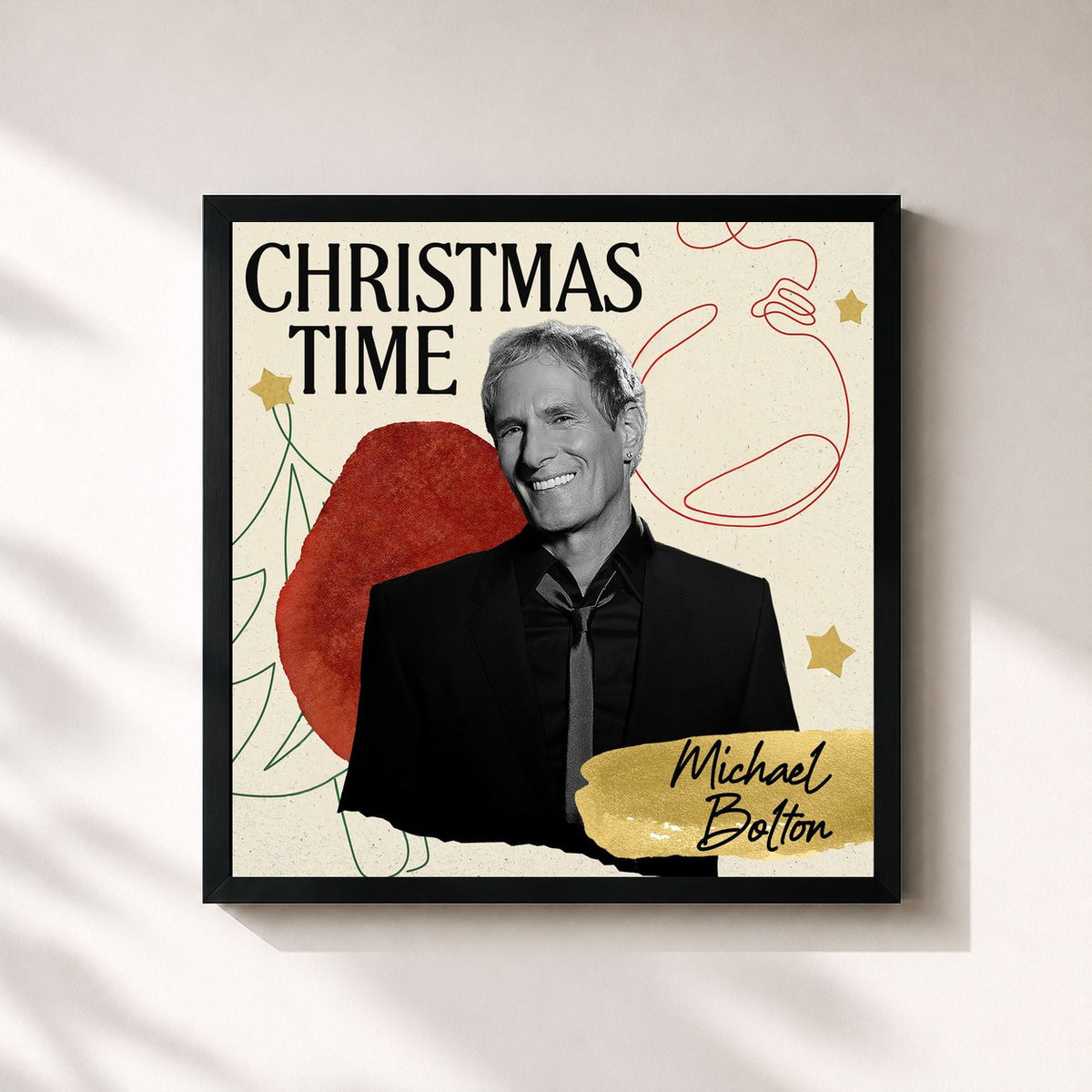 #noir Christmas Time (Special Edition) de Michael Bolton en lámina cuadrada enmarcada, marco negro de 32x32 cm