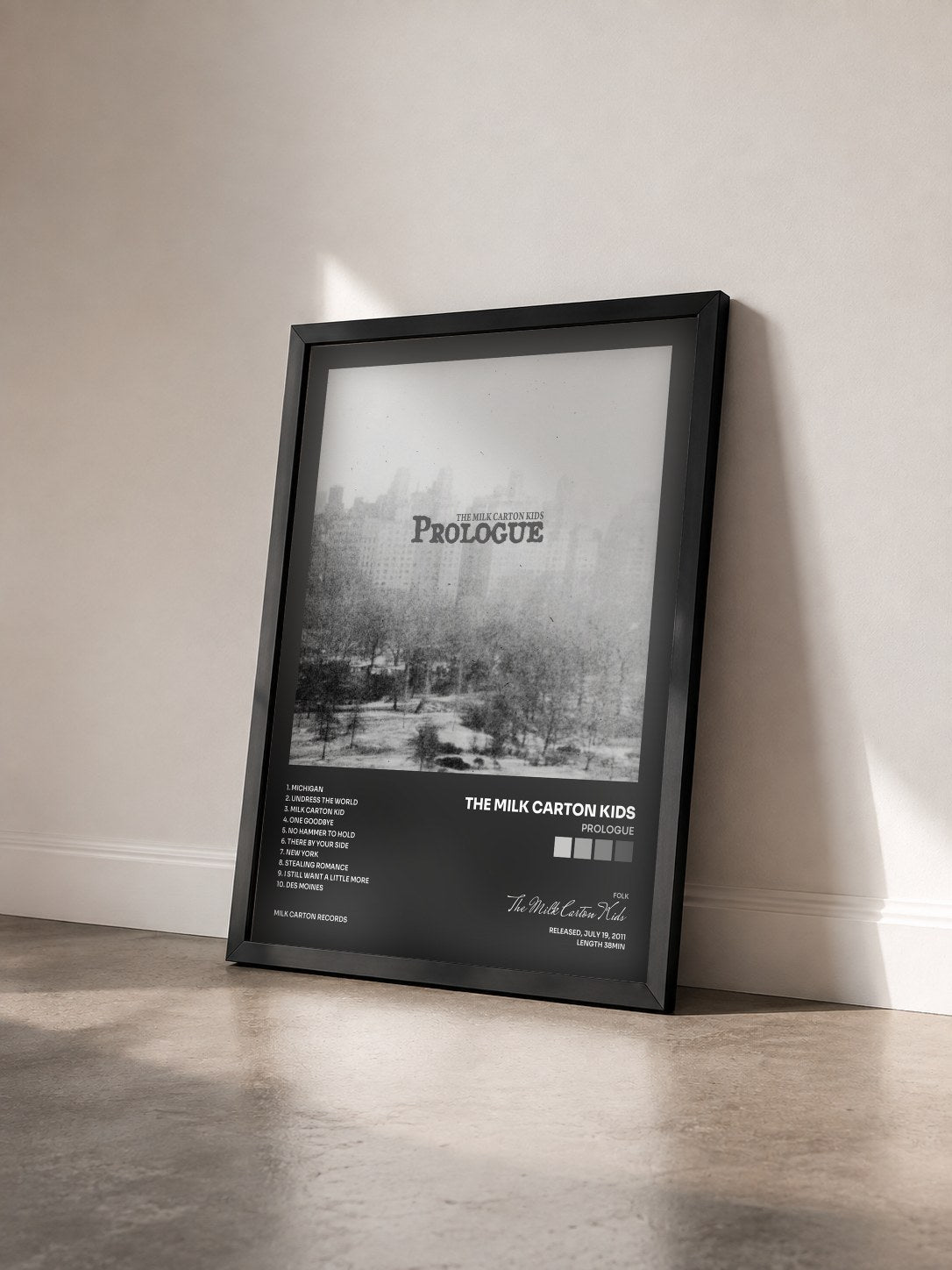 #noir Tableau de l'album Prologue de The Milk Carton Kids vu de trois quarts, cadre noir