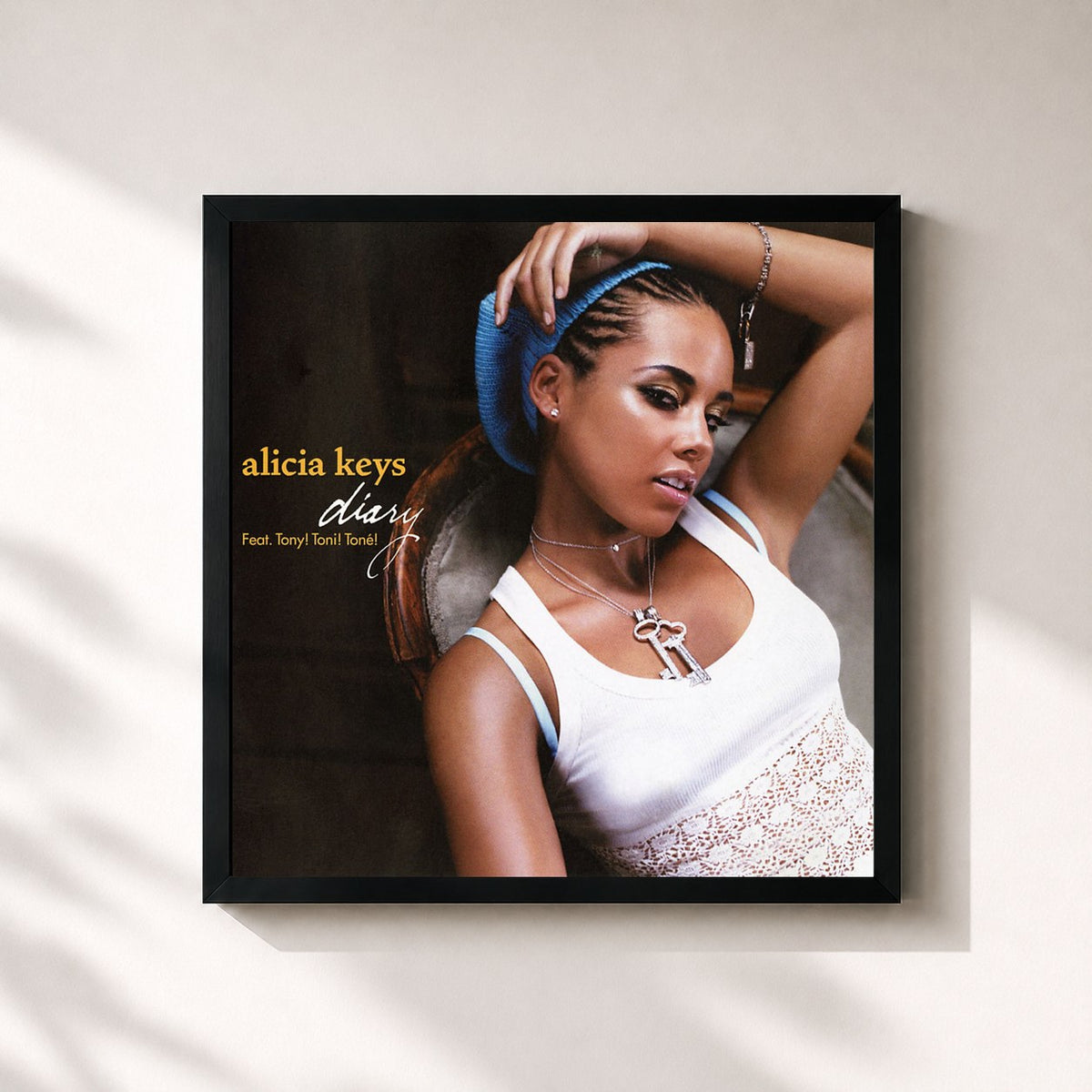 #noir Tableau carré de l'album Diary (Remixes) de Alicia Keys, cadre noir 32x32 cm