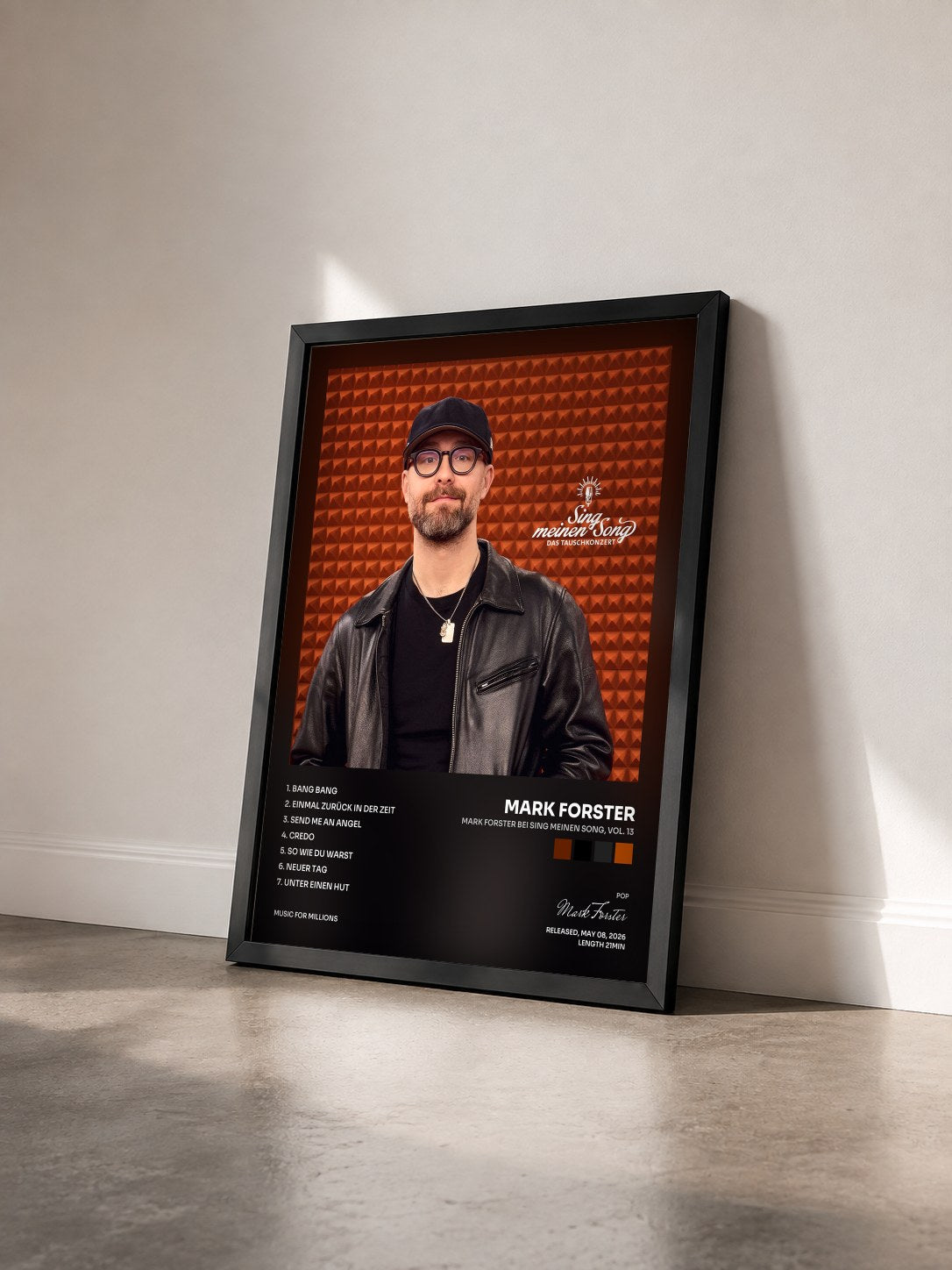 #noir Tableau de l'album Mark Forster bei Sing meinen Song, Vol. 13 de Mark Forster vu de trois quarts, cadre noir
