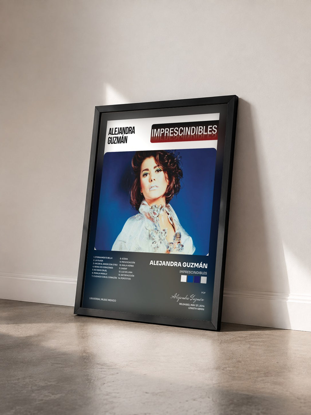 #noir Tableau de l'album Imprescindibles de Alejandra Guzmán vu de trois quarts, cadre noir
