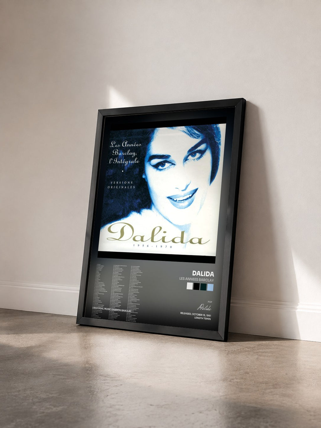 #noir Les Annees Barclay by Dalida as a framed art print seen at an angle, black frame